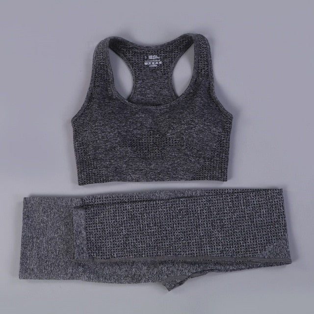 Sexy Sports Suits Seamless Yoga Set Women Fitness Clothing Sportswear Woman Gym Leggings Padded Push-up Strappy Sports Bra