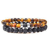 2Pcs/Set Couples Distance Bracelets male Black Lava Stone Beads bracelet female wood beads Charm Bracelets Women Men bracelet