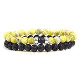 2Pcs/Set Couples Distance Bracelets male Black Lava Stone Beads bracelet female wood beads Charm Bracelets Women Men bracelet