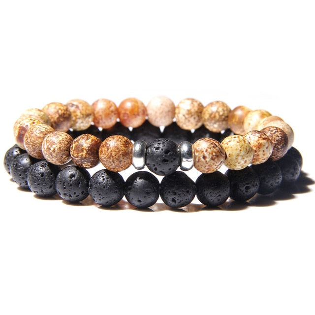 2Pcs/Set Couples Distance Bracelets male Black Lava Stone Beads bracelet female wood beads Charm Bracelets Women Men bracelet