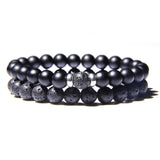 2Pcs/Set Couples Distance Bracelets male Black Lava Stone Beads bracelet female wood beads Charm Bracelets Women Men bracelet