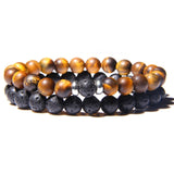 2Pcs/Set Couples Distance Bracelets male Black Lava Stone Beads bracelet female wood beads Charm Bracelets Women Men bracelet