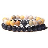 2Pcs/Set Couples Distance Bracelets male Black Lava Stone Beads bracelet female wood beads Charm Bracelets Women Men bracelet