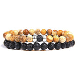 2Pcs/Set Couples Distance Bracelets male Black Lava Stone Beads bracelet female wood beads Charm Bracelets Women Men bracelet