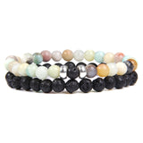 2Pcs/Set Couples Distance Bracelets male Black Lava Stone Beads bracelet female wood beads Charm Bracelets Women Men bracelet