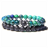 2Pcs/Set Couples Distance Bracelets male Black Lava Stone Beads bracelet female wood beads Charm Bracelets Women Men bracelet