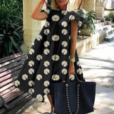 Casual Loose Plus Size Women Dress Retro Petal Short Sleeve A-Line Dress Summer Elegant O-Neck Daisy Print Party Dress Vestidos