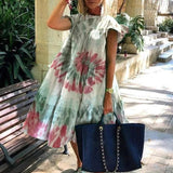 Casual Loose Plus Size Women Dress Retro Petal Short Sleeve A-Line Dress Summer Elegant O-Neck Daisy Print Party Dress Vestidos