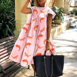 Casual Loose Plus Size Women Dress Retro Petal Short Sleeve A-Line Dress Summer Elegant O-Neck Daisy Print Party Dress Vestidos