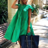 Casual Loose Plus Size Women Dress Retro Petal Short Sleeve A-Line Dress Summer Elegant O-Neck Daisy Print Party Dress Vestidos
