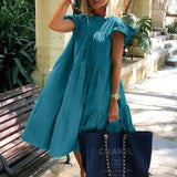 Casual Loose Plus Size Women Dress Retro Petal Short Sleeve A-Line Dress Summer Elegant O-Neck Daisy Print Party Dress Vestidos