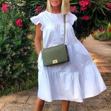 Casual Loose Plus Size Women Dress Retro Petal Short Sleeve A-Line Dress Summer Elegant O-Neck Daisy Print Party Dress Vestidos