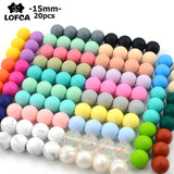 LOFCA 15mm 20pcs/lot Silicone Loose Beads Safe Teether Round Baby Teething Beads DIY Chewable Colorful Teething For Infant