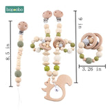 Baby Toy Wooden Pram Clip Baby Mobile Pram Personalize Silicone Bead Pacifier Chain Chewable Silicone Rattle Baby Wooden Teether