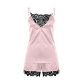 2pcs/Set Women Sexy Satin Babydoll Lingerie Lace Patchwork Top + High Waist Shorts Sleepwear Nightdress Pajamas