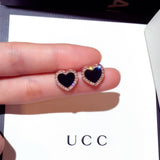 Cute Korean Earrings Heart Bling Zircon Stone Rose Gold Stud Earrings for Women Fashion Jewelry 2019 New Gift