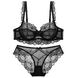 TERMEZY ultra-thin cup sexy lace underwear transparent bra Set Bow decoration Lingerie Comfortable Brassiere and Panties set