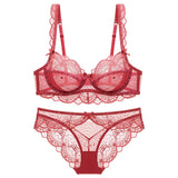 TERMEZY ultra-thin cup sexy lace underwear transparent bra Set Bow decoration Lingerie Comfortable Brassiere and Panties set