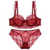 TERMEZY ultra-thin cup sexy lace underwear transparent bra Set Bow decoration Lingerie Comfortable Brassiere and Panties set