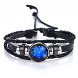 DropShiping Gemini Cancer Leo Virgo Libra Scorpio 12 Constellation Black punk Leather Bracelet Zodiac Bracelet for Men Women