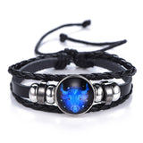 DropShiping Gemini Cancer Leo Virgo Libra Scorpio 12 Constellation Black punk Leather Bracelet Zodiac Bracelet for Men Women