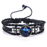 DropShiping Gemini Cancer Leo Virgo Libra Scorpio 12 Constellation Black punk Leather Bracelet Zodiac Bracelet for Men Women