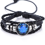 DropShiping Gemini Cancer Leo Virgo Libra Scorpio 12 Constellation Black punk Leather Bracelet Zodiac Bracelet for Men Women