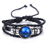 DropShiping Gemini Cancer Leo Virgo Libra Scorpio 12 Constellation Black punk Leather Bracelet Zodiac Bracelet for Men Women