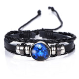 DropShiping Gemini Cancer Leo Virgo Libra Scorpio 12 Constellation Black punk Leather Bracelet Zodiac Bracelet for Men Women
