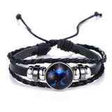 DropShiping Gemini Cancer Leo Virgo Libra Scorpio 12 Constellation Black punk Leather Bracelet Zodiac Bracelet for Men Women