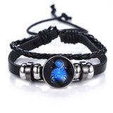 DropShiping Gemini Cancer Leo Virgo Libra Scorpio 12 Constellation Black punk Leather Bracelet Zodiac Bracelet for Men Women