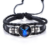DropShiping Gemini Cancer Leo Virgo Libra Scorpio 12 Constellation Black punk Leather Bracelet Zodiac Bracelet for Men Women