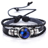 DropShiping Gemini Cancer Leo Virgo Libra Scorpio 12 Constellation Black punk Leather Bracelet Zodiac Bracelet for Men Women