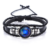 DropShiping Gemini Cancer Leo Virgo Libra Scorpio 12 Constellation Black punk Leather Bracelet Zodiac Bracelet for Men Women