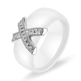 6mm White Black Ceramic Rings Plus Cubic Zirconia For Women Gold Color Stainless Steel Women Wedding Ring Engagement Jewelry