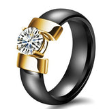 6mm White Black Ceramic Rings Plus Cubic Zirconia For Women Gold Color Stainless Steel Women Wedding Ring Engagement Jewelry
