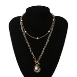 IngeSight.Z Punk Multi Layered Pearl Choker Necklace Collar Statement Virgin Mary Coin Crystal Pendant Necklace Women Jewelry