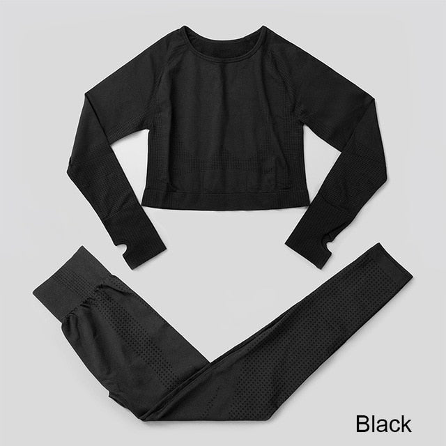 3Pcs Seamless Yoga Set Gym Fitness Clothing Women Yoga Suit Sportswear Female Workout Leggings Top Sport Clothes Training Tights