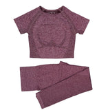 Seamless Women Vital Yoga Set Workout Shirts Sport Pants Bra Gym Clothing Short Crop Top High Waist Running Leggings Sports Set