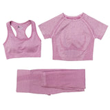 Seamless Women Vital Yoga Set Workout Shirts Sport Pants Bra Gym Clothing Short Crop Top High Waist Running Leggings Sports Set