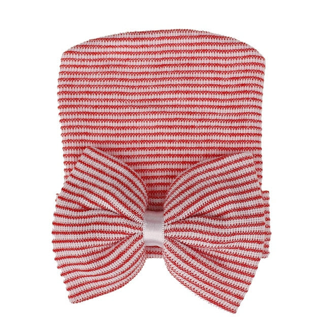 Big Bows Hospital Chiffon Newborn Hats Knitted Soft New Born Nursing Beanie Hat Photo Props Newborn Accessories for 0-6M Girls