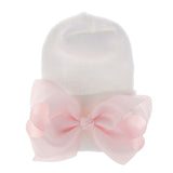 Big Bows Hospital Chiffon Newborn Hats Knitted Soft New Born Nursing Beanie Hat Photo Props Newborn Accessories for 0-6M Girls