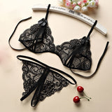 3pcs Set Women Transparent Bra Set & Garter Black Sexy Lingerie Set Lace Lenceria Plus Size Underwear Bra And Panty Set