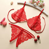 3pcs Set Women Transparent Bra Set & Garter Black Sexy Lingerie Set Lace Lenceria Plus Size Underwear Bra And Panty Set