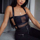 2020 Summer Women Mesh Sexy Bodysuit Autumn Casual Hollow Out Strap Bodycon Black Party Club Bodysuit Body Tops For Women