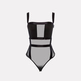 2020 Summer Women Mesh Sexy Bodysuit Autumn Casual Hollow Out Strap Bodycon Black Party Club Bodysuit Body Tops For Women