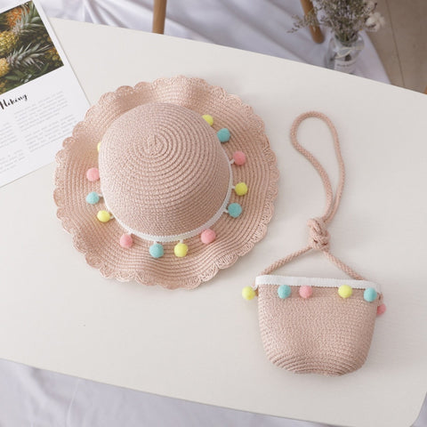 Children Girl Fashion Concise Casual Cute Sweet Breathable Sunscreen Beach Sun Hat With Bag Toddler Girls Accessories 1-8Y