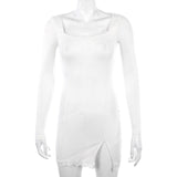 2020 Autumn Spring Women Sexy Lace Patchwork Long Sleeve Split Dress Hip Package Mini Vestido Party Club Low Chest Outfits Cloth