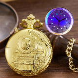 Luminous LED Flash Necklace Hour Vintage Clock Unique Bronze/Silver/Gold Train Locomotive Engine Noctilucent Quartz Pocket Watch
