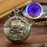 Luminous LED Flash Necklace Hour Vintage Clock Unique Bronze/Silver/Gold Train Locomotive Engine Noctilucent Quartz Pocket Watch